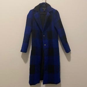 Rachel Zoe size small trench coat, blue and black plaid